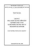 Quản lí hoạt động dạy học môn toán cấp trung học cơ sở tại hệ thống trường việt úc thành phố hồ chí minh 