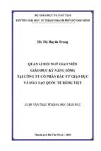Quản lí đội ngũ giáo viên giáo dục kỹ năng sống tại công ty cổ phần đầu tư giáo dục và đào tạo quốc tế rồng việt 