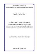 Quản lí hoạt động sáng kiến tại các trường trung học cơ sở huyện nhà bè, thành phố hồ chí minh 