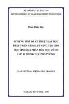 Sử dụng một số kỹ thuật dạy học phát triển năng lực sáng tạo cho học sinh qua phần hóa học vô cơ lớp 10 trung học phổ thông 