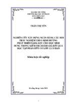 Nghiên cứu xây dựng ngân hàng câu hỏi trắc nghiệm theo định hướng phát triển năng lực cho học sinh dùng trong kiểm tra đánh giá kết quả học tập phần hữu cơ lớp 12 cơ bản.