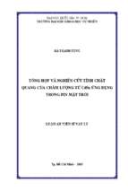 Luận án tiến sĩ tổng hợp và nghiên cứu tính chất quang của chấm lượng tử cdse ứng dụng trong pin mặt trời