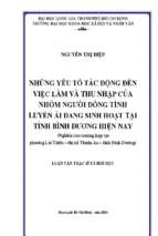 Những yếu tố tác động đến việc làm và thu nhập của nhóm người đồng tính luyến ái đang sinh hoạt tại bình dương hiện nay    