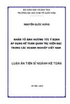 Nhân tố ảnh hưởng tới ý định áp dụng kế toán quản trị hiện đại trong các doanh nghiệp việt nam