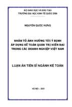 Nhân tố ảnh hưởng tới ý định áp dụng kế toán quản trị hiện đại trong các doanh nghiệp việt nam