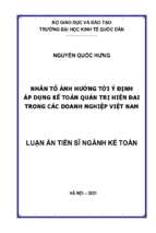 Nhân tố ảnh hưởng tới ý định áp dụng kế toán quản trị hiện đại trong các doanh nghiệp việt nam