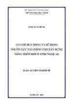 Cơ chế huy động và sử dụng nguồn lực tài chính cho xây dựng nông thôn mới ở tỉnh nghệ an