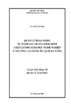 Quản lý hoạt động tự đánh giá trong kiểm định chất lượng giáo nghề nghiệp ở trường cao đẳng du lịch đà nẵng