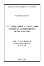 Phát triển kinh tế du lịch gắn với đảm bảo an ninh môi trường ở tỉnh ninh bình tt