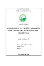 Giải pháp giải quyết việc làm cho lao động nông thôn trên địa bàn huyện gia bình, tỉnh bắc ninh