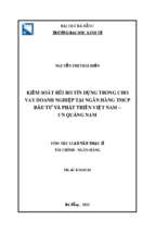 Kiểm soát rủi ro tín dụng trong cho vay doanh nghiệp tại ngân hàng thương mại cổ phần đầu tư và phát triển việt nam – chi nhánh quảng nam