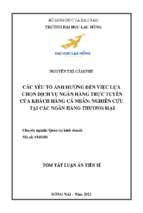 Các yếu tố ảnh hưởng đến việc lựa chọn dịch vụ ngân hàng trực tuyến của khách hàng cá nhân nghiên cứu tại các ngân hàng thương mại tt