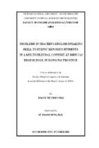 Problems in teaching english speaking skill to ethnic minority students in a multicultural context at dieu cai high school in dong nai province    m.a.  60.14.10 