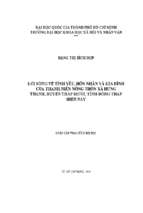 Lối sống về tình yêu, hôn nhân và gia đình của thanh niên nông thôn xã hưng thạnh, huyện tháp mười, tỉnh đồng tháp hiện nay    