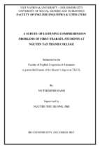 A survey of listening comprehension problems of first year efl students at nguyen tat thanh college    submitted to the faculty of english linguistics & literature in partial fulfillment of the master'