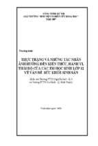 Thực trạng và những tác nhân ảnh hưởng đến kiến thức, hành vi, thái độ của các em học sinh lớp 12 về vấn đề sức khỏe sinh sản    điển cứu trường ptth nguyễn huệ   q. 9 và trường ptth gia định   q. bình