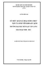 Tổ chức quản lý hoạt động thực tập của sinh viên khoa du lịch trường đại học dân lập văn lang    