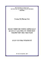 Luận văn hoàn thiện hệ thống kiểm soát quản lý tại công ty tnhh một thành viên tex việt nam​