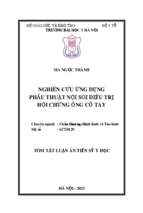 Nghiên cứu ứng dụng phẫu thuật nội soi điều trị hội chứng ống cổ tay. (research on application of endoscopic carpal tunnel release for treatment of carpal tunnel syndrome) tt