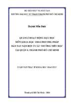 Quản lí hoạt động dạy học môn khoa học theo phương pháp bàn tay nặn bột ở các trường tiểu học tại quận 8, thành phố hồ chí minh 