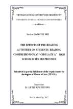 The effects of pre reading on students' reading comprehension at  chợ lạch a  high school in ben tre province