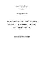 Nghiên cứu đề xuất mô hình hồ sinh thái tại hồ công viên 293, thành phố đà nẵng.