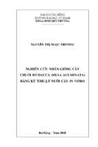 Nghiên  cứu nhân giống cây chuối đỏ dacca (musa acuminata) bằng kỹ thuật nuôi cấy in vitro