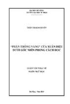 Phấn thông vàng” của xuân diệu dưới góc nhìn phong cách học