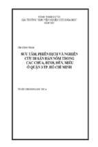 Sưu tầm, phiên dịch và nghiên cứu di sản hán nôm trong các chùa, đình, đền, miếu ở quận 3 tp. hồ chí minh