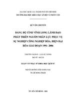 đảng bộ tỉnh vĩnh long lãnh đạo phát triển nguồn nhân lực phục vụ sự nghiệp công nghiệp hóa, hiện đại hóa giai đoạn 1991 2006    