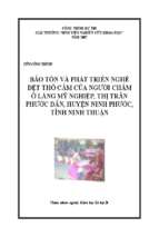 Bảo tồn và phát triển nghề dệt thổ cẩm của người chăm ở làng mỹ nghiệp, thị trấn phước dân, huyện ninh phước, tỉnh ninh thuận    