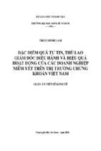 đặc điểm quá tự tin, thù lao giám đốc điều hành và hiệu quả hoạt động của các doanh nghiệp niêm yết trên thị trường chứng khoán việt nam