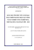 đảng bộ tỉnh phú yên lãnh đạo phát triển nguồn nhân lực phục vụ sự nghiệp công nghiệp hóa, hiện đại hóa giai đoạn 1989 2010    