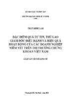 đặc điểm quá tự tin, thù lao giám đốc điều hành và hiệu quả hoạt động của các doanh nghiệp niêm yết trên thị trường chứng khoán việt nam