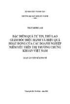 đặc điểm quá tự tin, thù lao giám đốc điều hành và hiệu quả hoạt động của các doanh nghiệp niêm yết trên thị trường chứng khoán việt nam