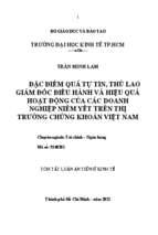 đặc điểm quá tự tin, thù lao giám đốc điều hành và hiệu quả hoạt động của các doanh nghiệp niêm yết trên thị trường chứng khoán việt nam tt