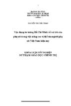 Vận dụng tư tưởng hồ chí minh về vai trò của phụ nữ trong việc nâng cao vị thế của người phụ nữ việt nam hiện nay.