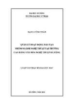 Quản lý hoạt động đào tạo nhóm ngành nghệ thuật tại trường cao đẳng văn hoá nghệ thuật đà nẵng.