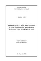 Biện pháp quản lý hoạt động giáo dục kỹ năng sống cho học sinh tiểu học huyện hòa vang, thành phố đà nẵng.