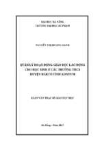 Quản lý hoạt động giáo dục lao động cho học sinh ở các trường thcs huyện đăktô tỉnh kon tum.