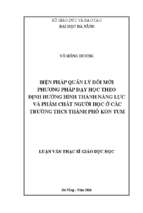 Biện pháp quản lý đổi mới phương pháp dạy học theo định hướng hình thành năng lực và phẩm chất người học ở các trường thcs thành phố kon tum.
