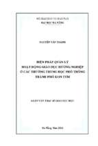 Biện pháp quản lý hoạt động giáo dục hướng nghiệp ở các trường trung học phổ thông thành phố kon tum.