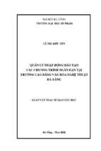 Quản lý hoạt động đào tạo các chương trình ngắn hạn tại trường cao đẳng văn hóa nghệ thuật đà nẵng.