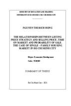 Phân tích mối quan hệ giữa chiến lược rao giá, giá bán, thời gian rao bán và khả năng bán. nghiên cứu thị trường nhà ở riêng lẻ tp.hcm tt