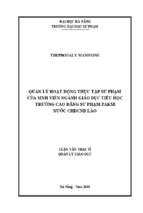 Quản lý hoạt động thực tập sư phạm của sinh viên ngành giáo dục tiểu học trường cao đẳng sư phạm pakse nước chdcnd lào.