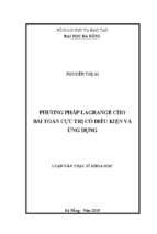 Phương pháp lagrange cho bài toán cực trị có điều kiện và ứng dụng..
