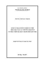 Quản lý hoạt động chăm sóc trẻ mẫu giáo tại các trường mầm non tư thục trên địa bàn thành phố kon tum.