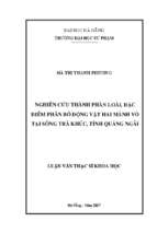 Nghiên cứu thành phần loài, đặc điểm phân bố động vật hai mảnh vỏ (bivalvia) tại sông trà khúc, tỉnh quảng ngãi.