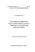 Yếu tố liên quan viêm gan do từng loại thuốc kháng lao hàng 1 ở bệnh nhân lao tại bệnh viện phạm ngọc thạch