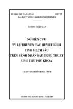 Nghiên cứu tỷ lệ thuyên tắc huyết khối tĩnh mạch sâu trên bệnh nhân sau phẫu thuật ung thư phụ khoa